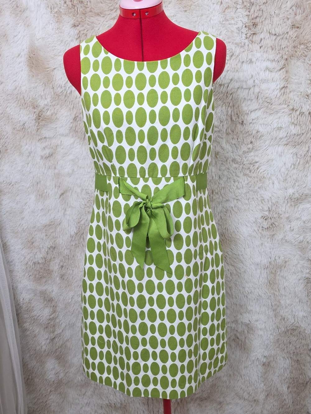 Jessica Howard Petite Green Polka Dot Sheath Dress Bow Waist Retro Mod Size Peti